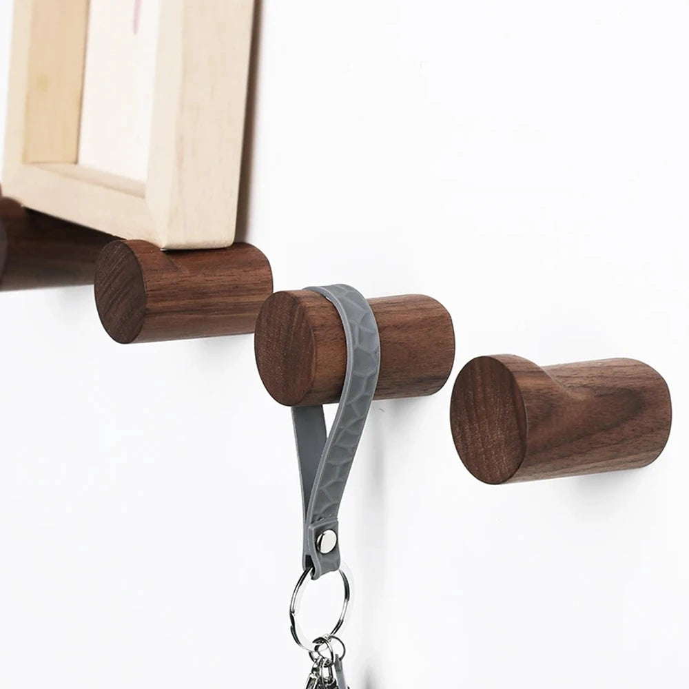 Walnut Wood Wall Hooks for Coats, Hats, Keys & Bags