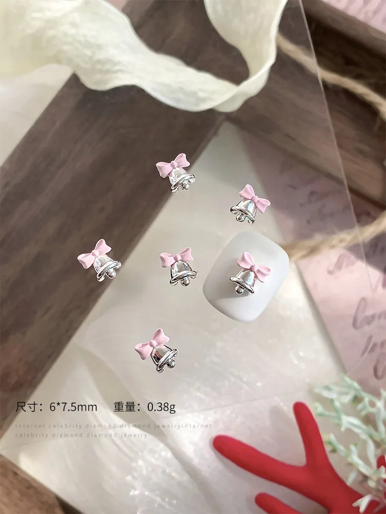 10pc 3D Christmas Bell Nail Charms – Gold & Silver Alloy DIY