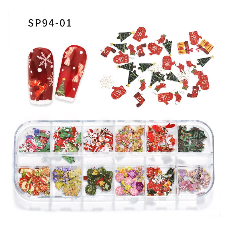 12-Grid Autumn Leaf Nail Sequins & Floral Charm Decoration Set