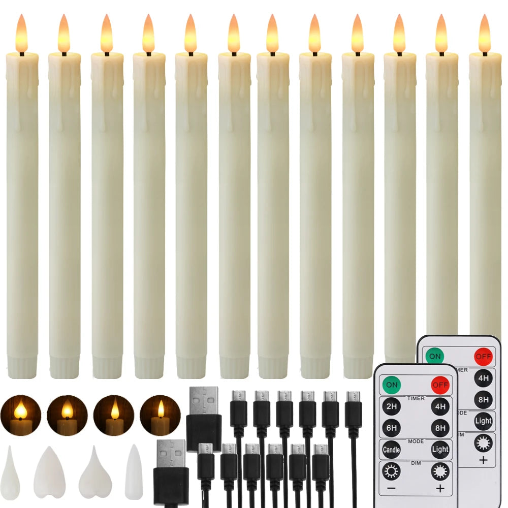 6-Pack Rechargeable Flameless Taper Candles 9.6" Remote & Timer