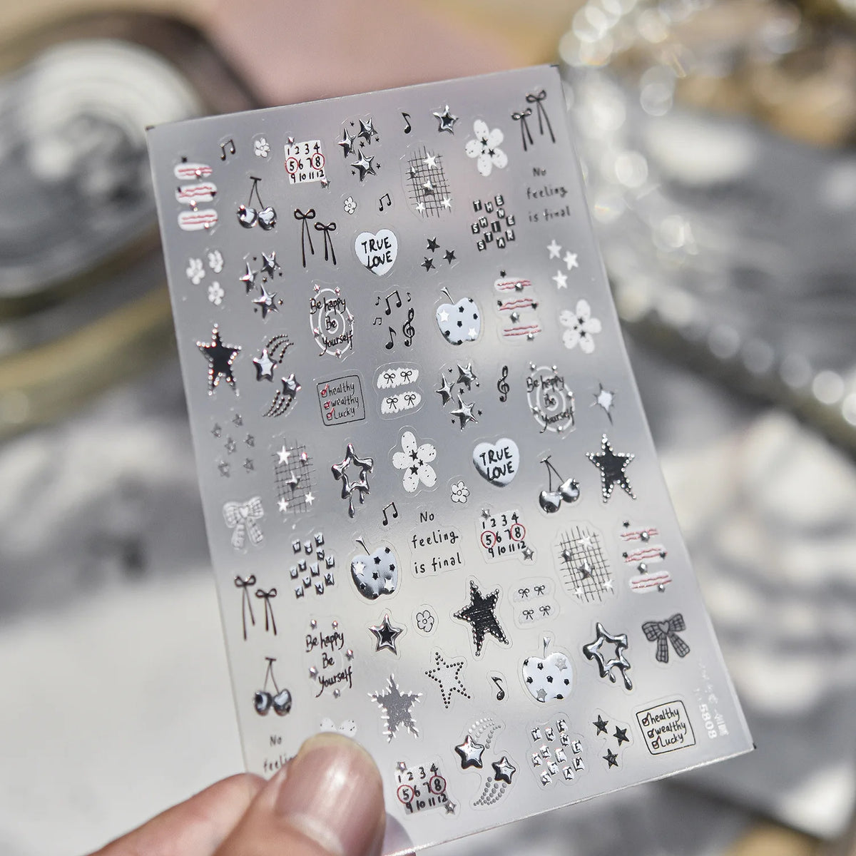 Rabbit Nail Art Stickers – Black White Silver DIY Decals