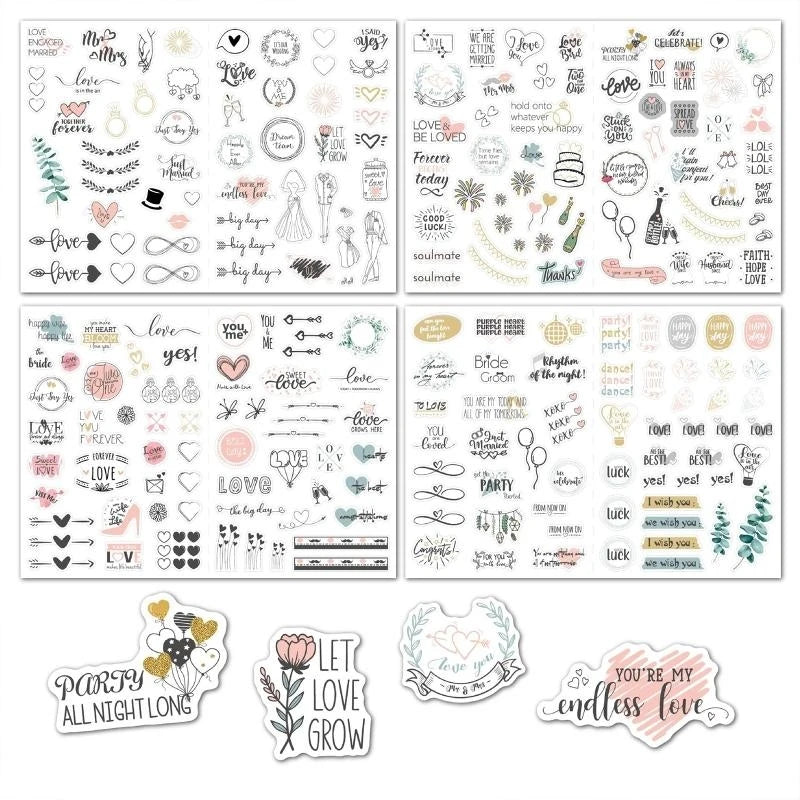 4 Sheets Wedding Stickers 230pcs – Scrapbooking & Crafts