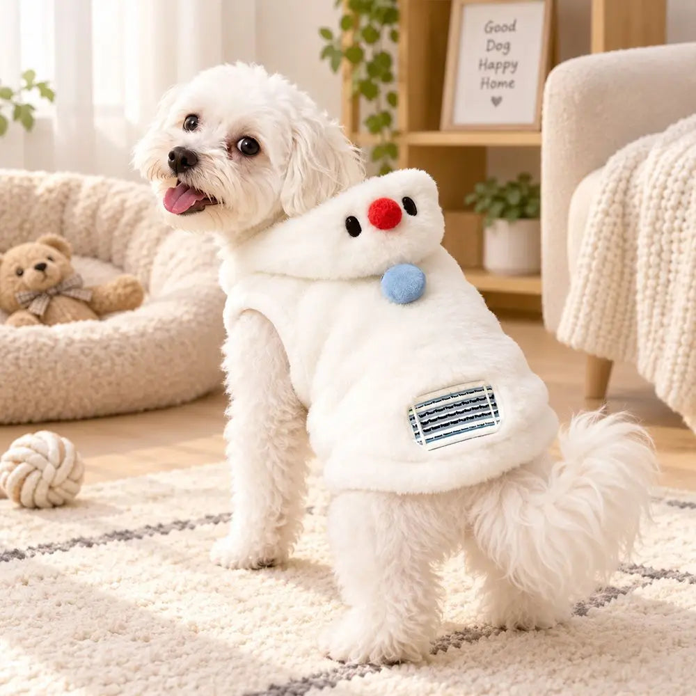 Windproof Flannel Dog Vest Coat with Cute Snowman Hat