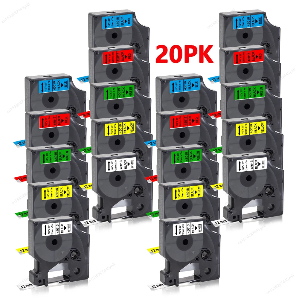 Compatible Dymo D1 12mm Label Tape 45013 – 5/10/20 Pack