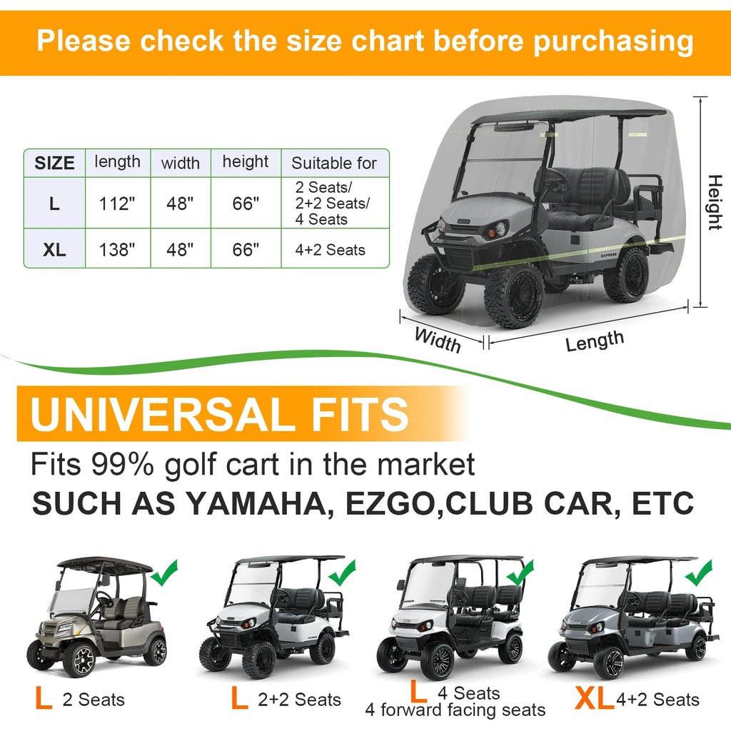 Waterproof 400D Golf Cart Cover – Fits 2 & 4 Passenger Carts