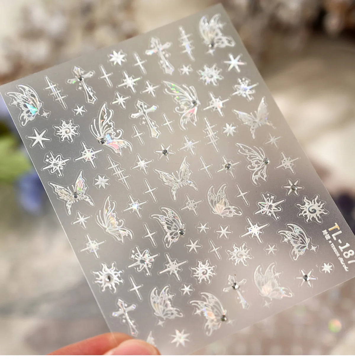 5D Embossed Silver Metallic Nail Art Stickers – Stars & Bows