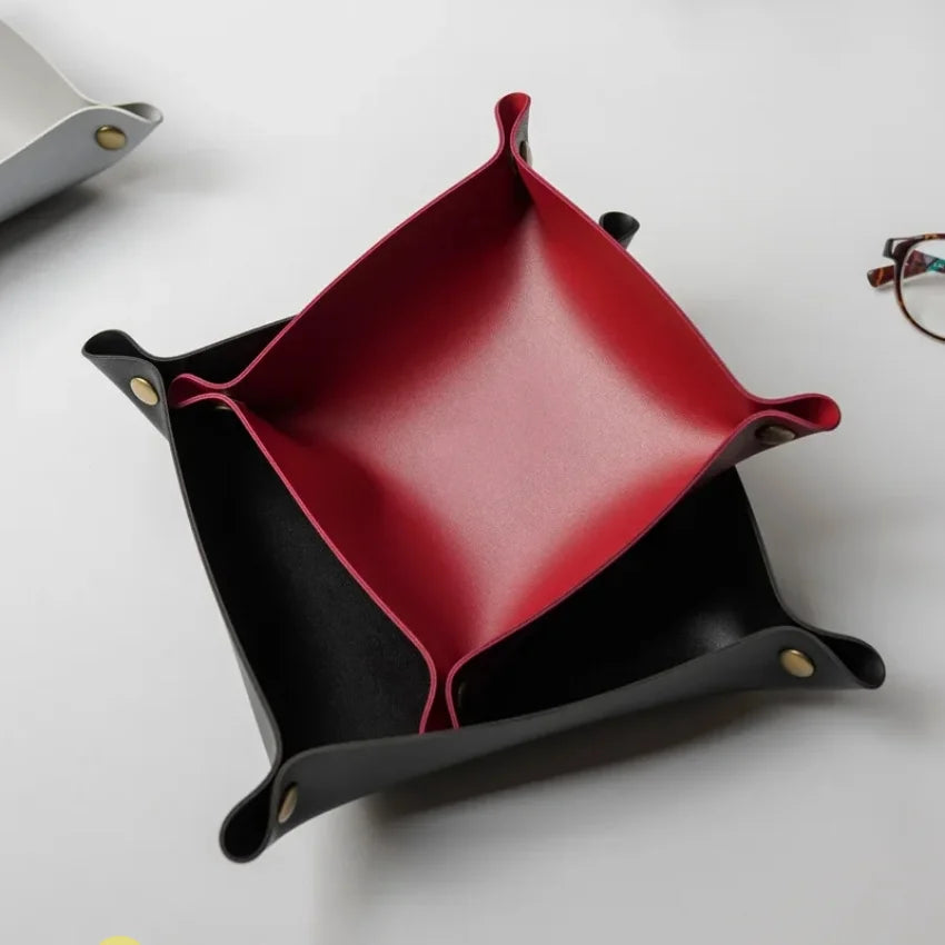 Nordic Leather Folding Storage Tray – Desk & Jewelry Organizer