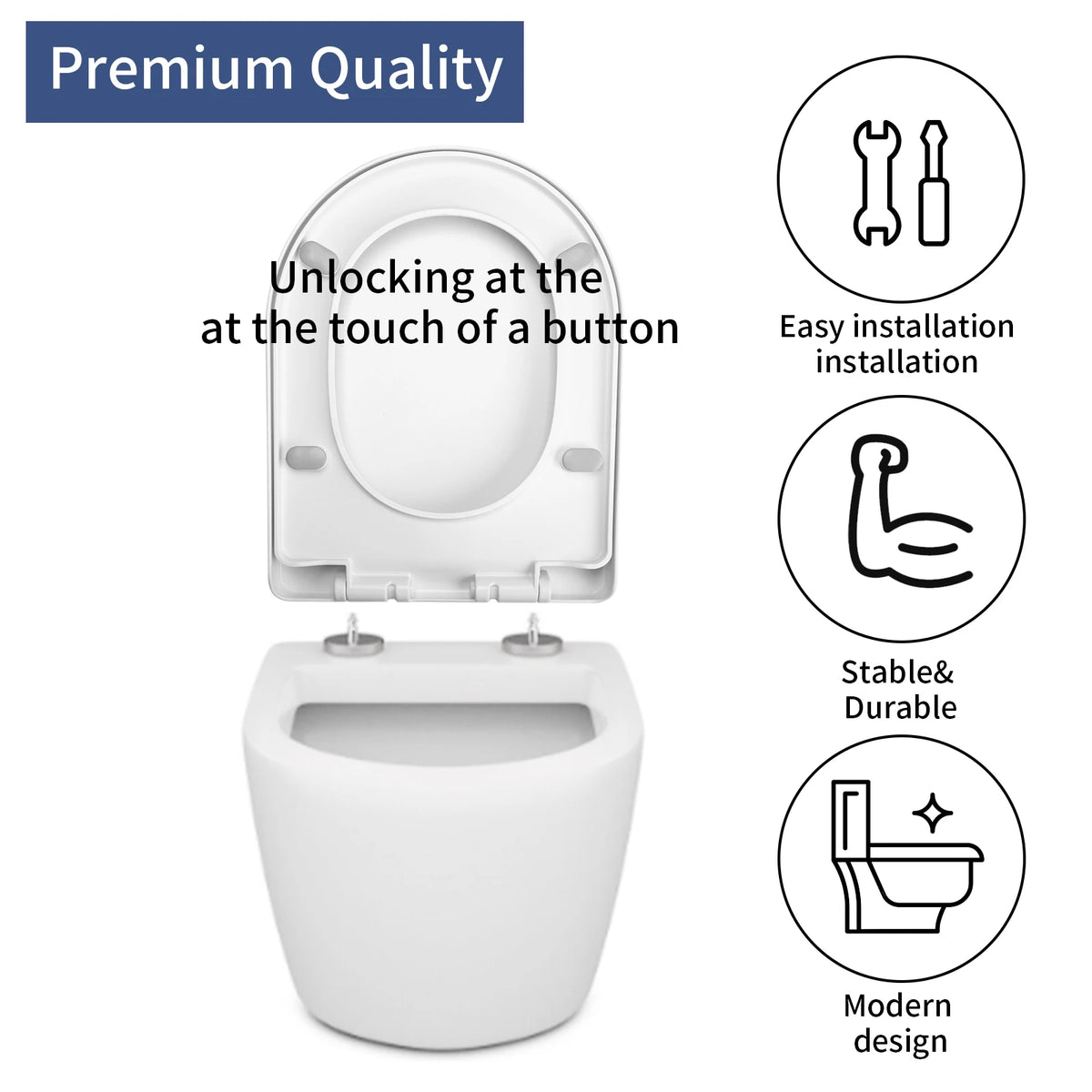 White Soft Close Toilet Seat – Anti-Bacterial Quick Release PP