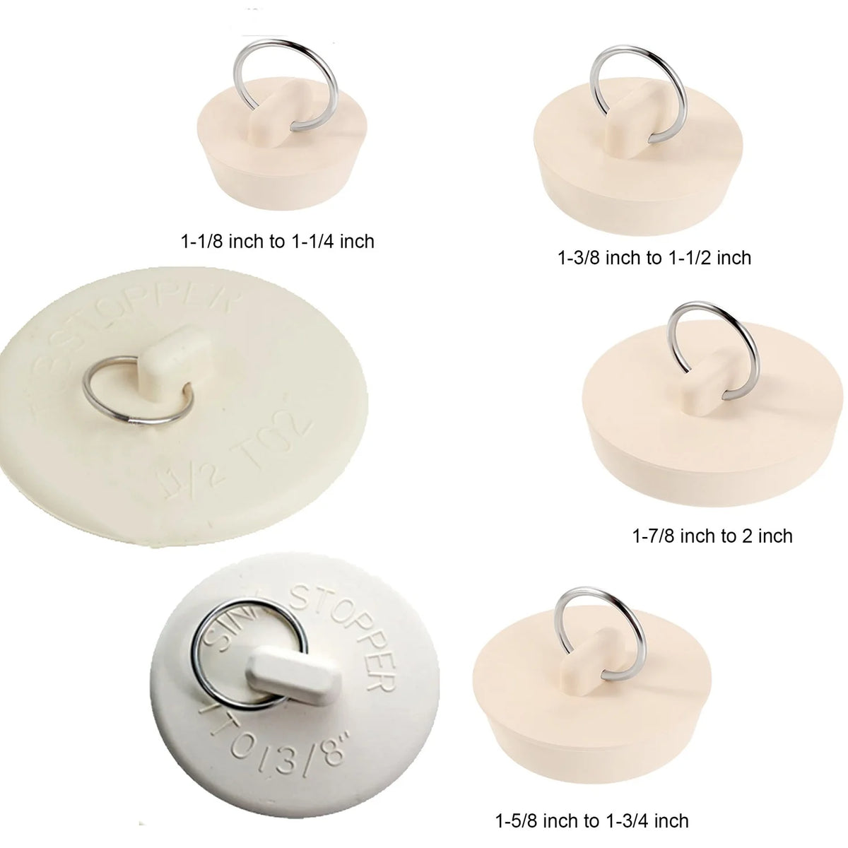 6-Pack Rubber Drain Stoppers with Ring – Sink & Bathtub