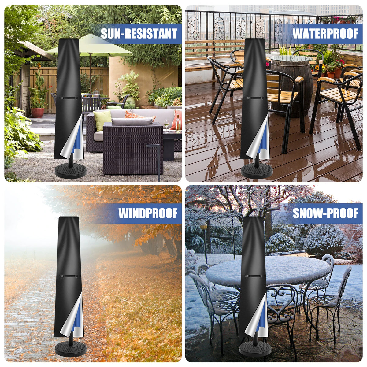 Large Waterproof Patio Umbrella Cover 210D Oxford with Zipper