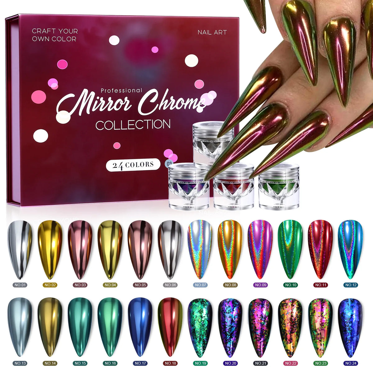 24-Color Opal Mirror Nail Powder – Laser Glitter Pigment Set