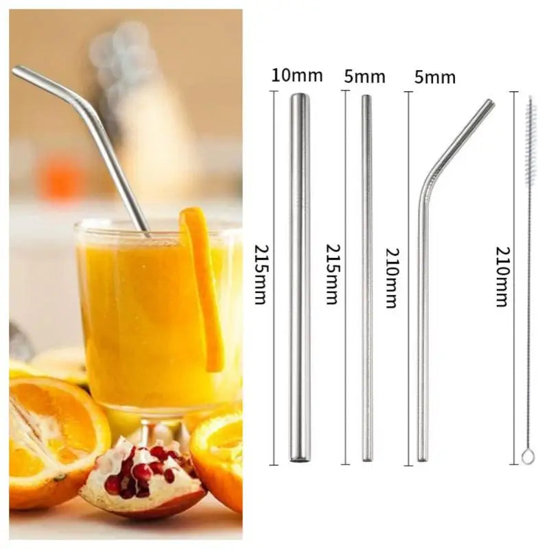 4-Pack Reusable Stainless Steel Straws with Cleaner Brush