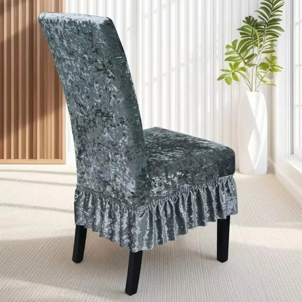 Velvet Ruffle Skirt Chair Cover – Removable Anti-Slip Slipcover