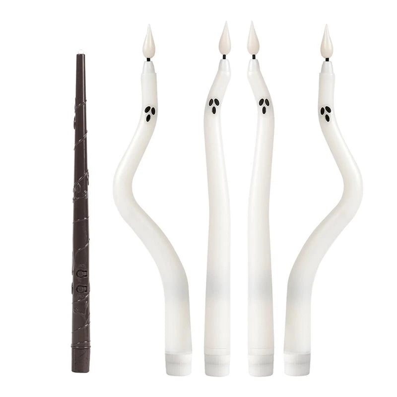 Halloween Ghost LED Taper Candles with Remote & Timer – 4 Pack