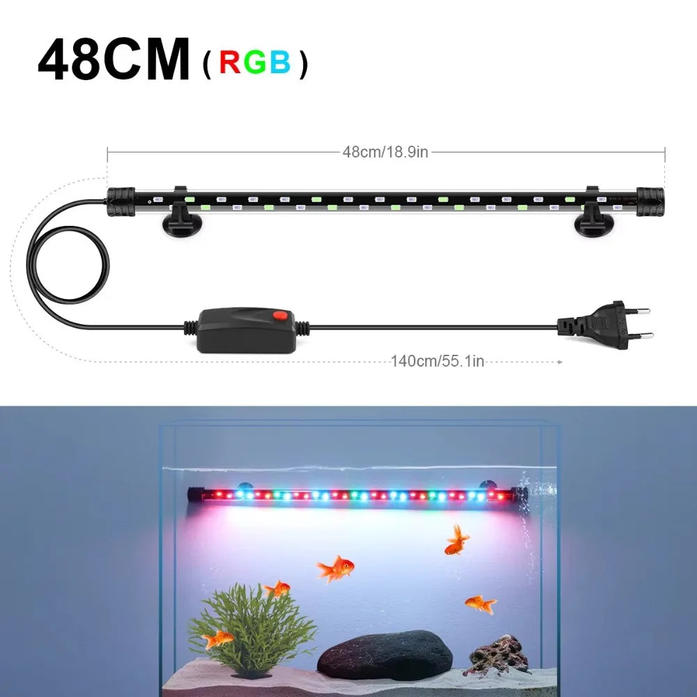 Submersible Aquarium LED Light 18–48cm Fish Tank Tube Lamp