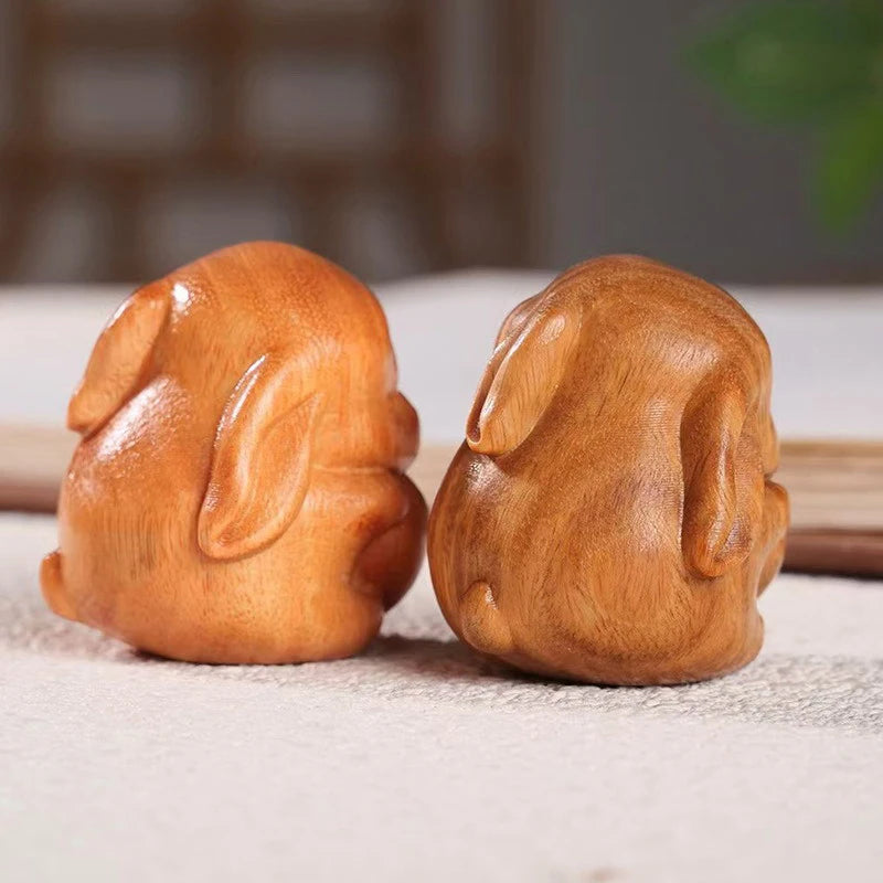 Wood Carved Easter Bunny Figurine – Cute Rabbit Ornament Gift