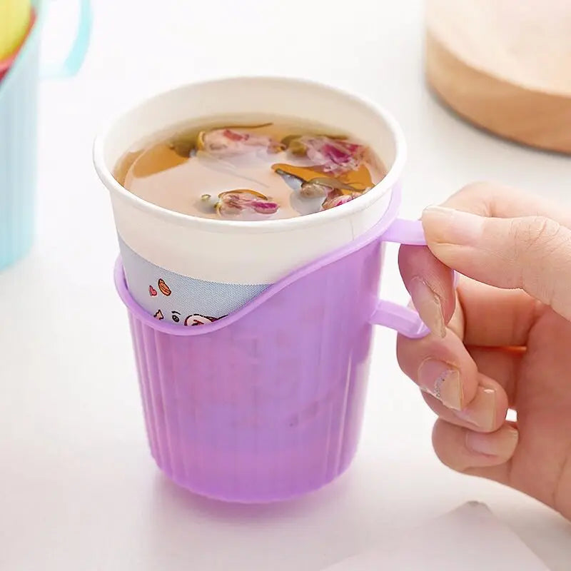Reusable Plastic Cup Sleeve Holder with Handle – Heat Insulating