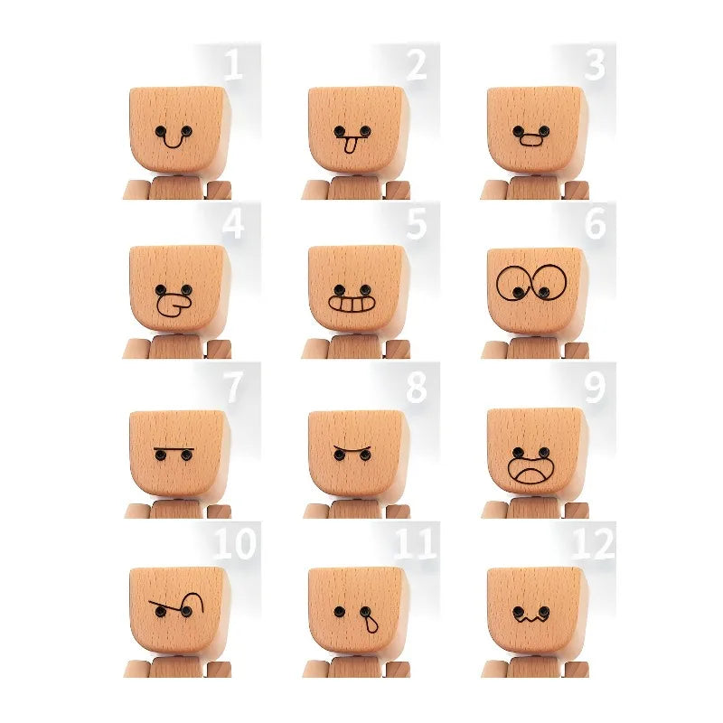 Wooden Bobblehead Desk Ornament – 12 Expressions | Holiday Gift