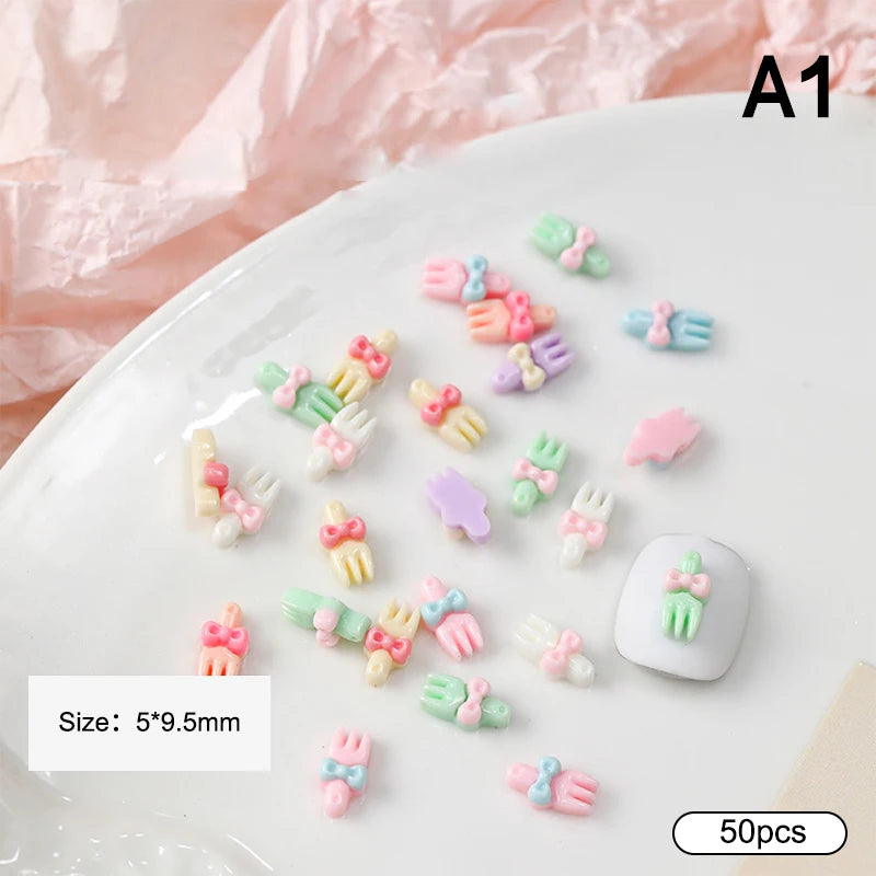 50 Pcs 3D Cartoon Resin Nail Charms – Tableware DIY Nail Art