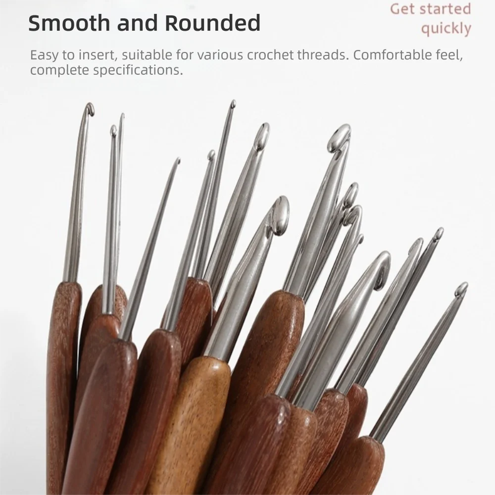 Sandalwood Crochet Hook 2.0–6.0mm Stainless Steel Weaving Tool
