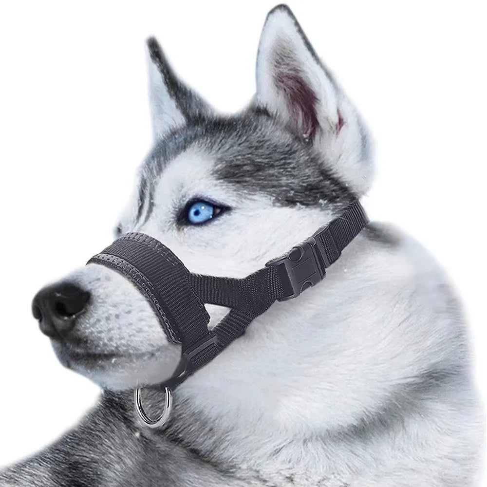 Soft Nylon Dog Muzzle M/L/XL – Adjustable with Leash Ring