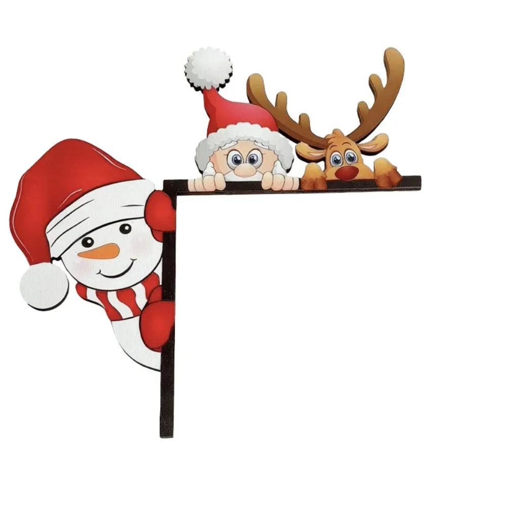 Wooden Christmas Corner Sign – Elk Snowman Santa Door Decor