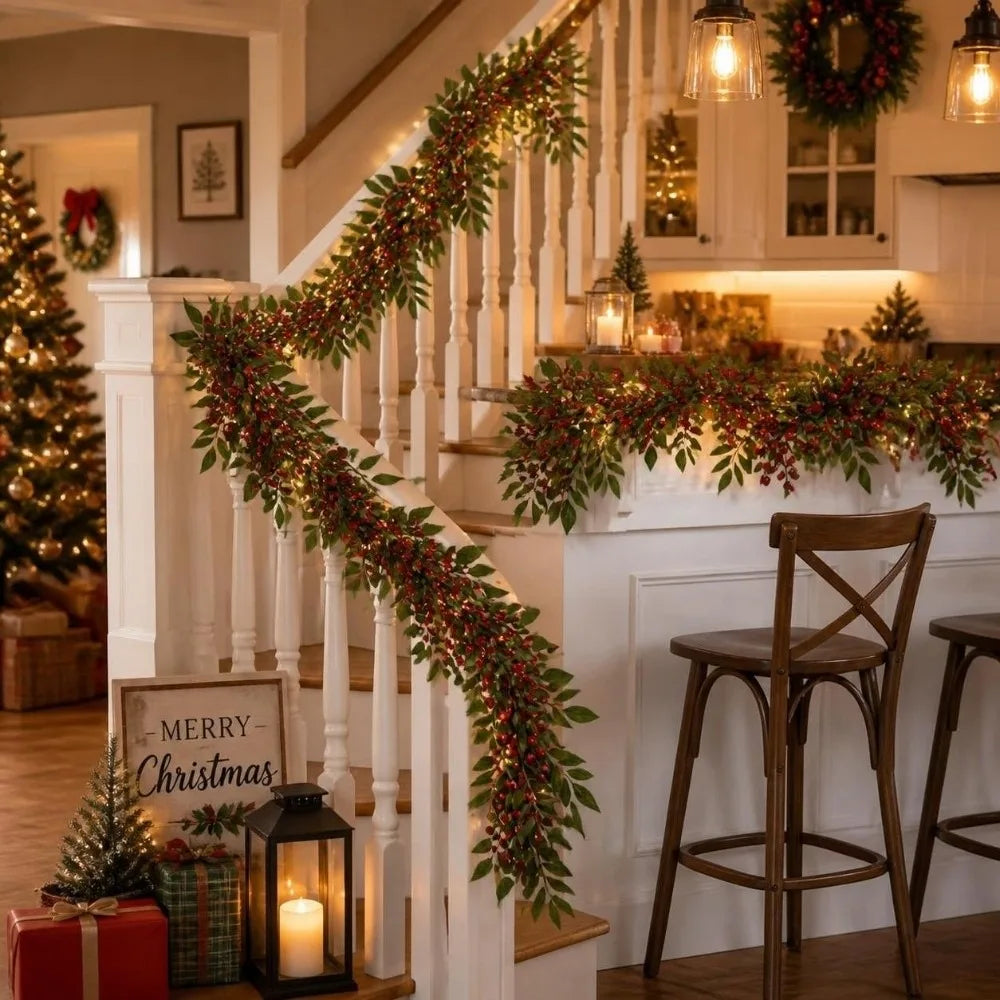 180cm Christmas Berry Garland – Artificial Holly Vine Wreath