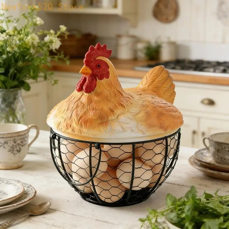 Hen-Shaped Resin Egg & Kitchen Storage Basket with Lid