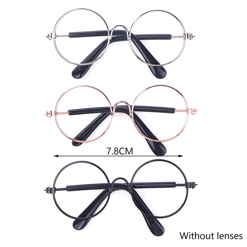 Miniature Round Frame Lensless Eyeglasses for 20cm Dolls