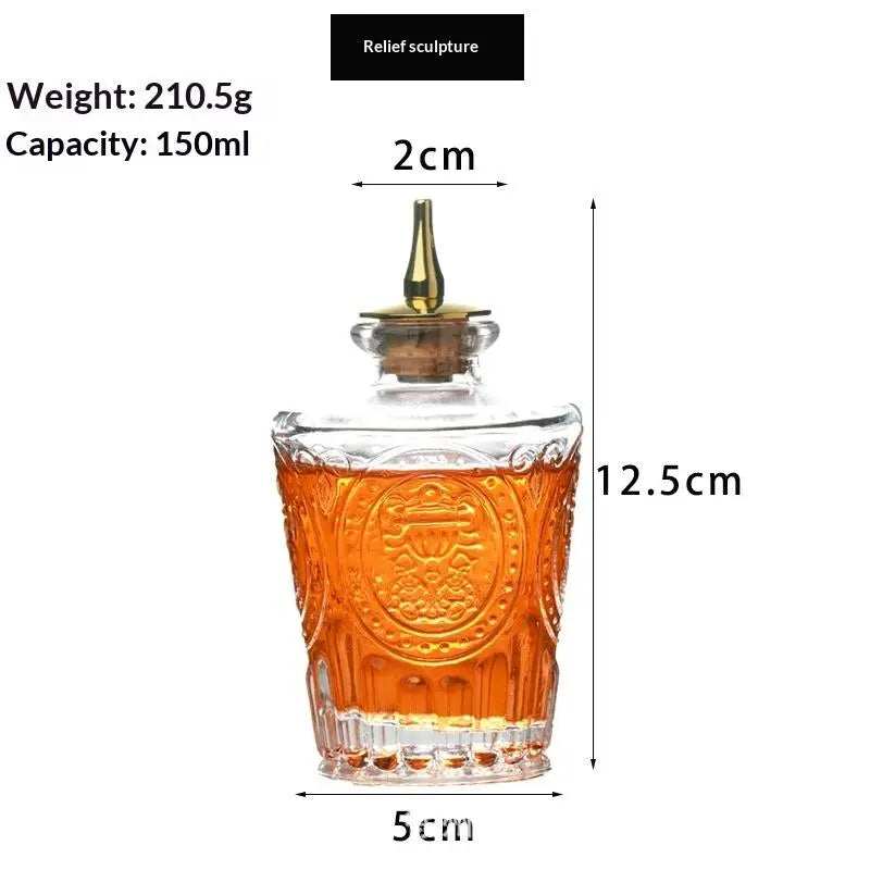 Vintage Embossed Glass Bitters Bottle with Stopper & Pour Spout