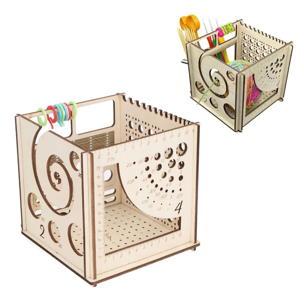 Wooden Yarn Bowl with Slots for Knitting & Crochet