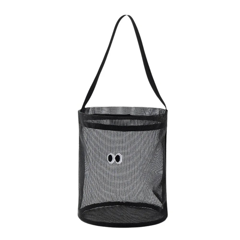 Foldable Mesh Beach Bucket Bag – Shell Collecting Tote with Strap