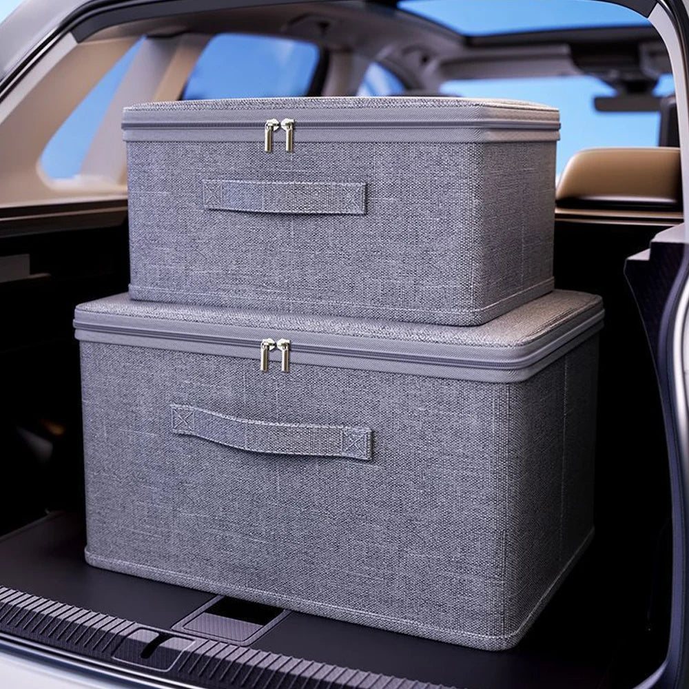 Foldable Gray Storage Box with Lid – Large Clothing Organizer