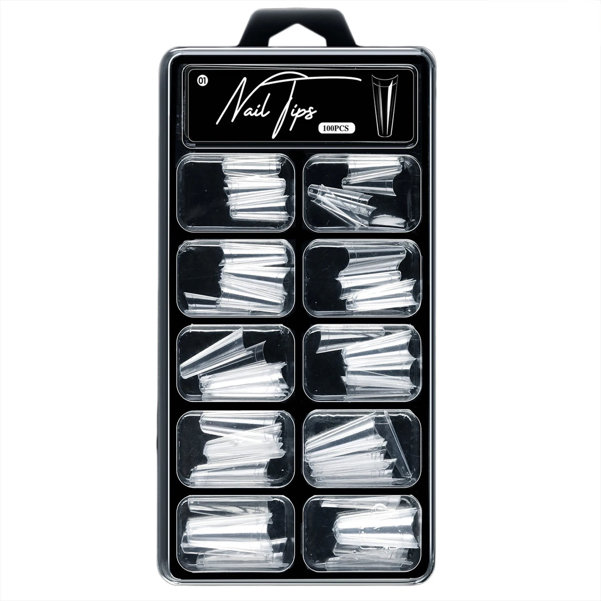 100pcs Clear Coffin Fake Nails Pre-Etched Full Cover Tips