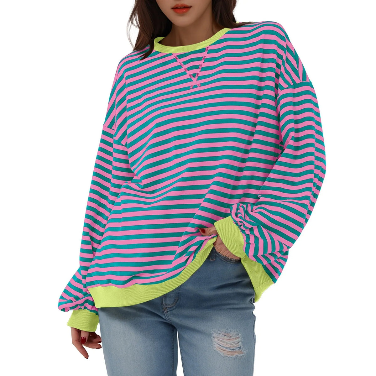 Women's Oversized Striped Long Sleeve T-Shirt | Korean Style