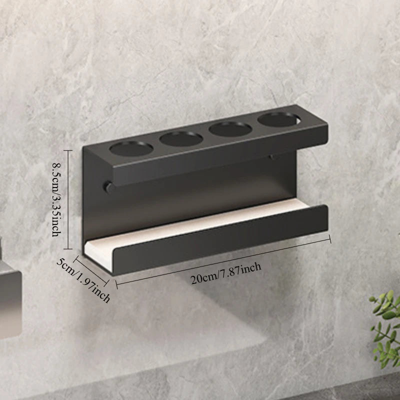Wall-Mounted Stainless Steel Toothbrush Holder & Cup Organizer