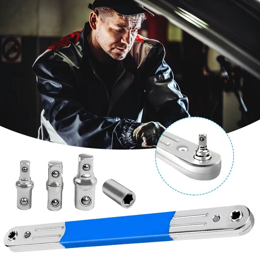 Offset Ratchet Spanner Set with 1/4 3/8 1/2" Square Adapters