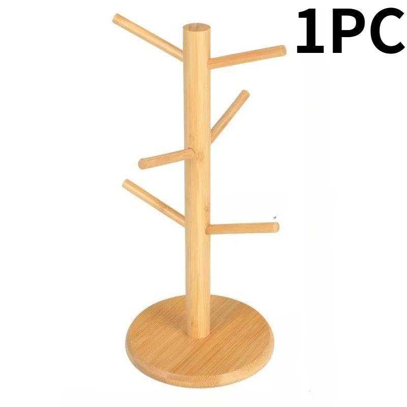 Bamboo Cup Holder with Hooks – Kitchen & Office Organizer