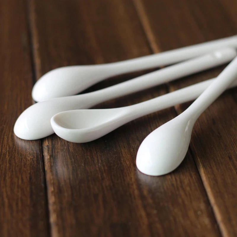 5-Pack White Ceramic Porcelain Spoons – Tea Coffee Dessert Set