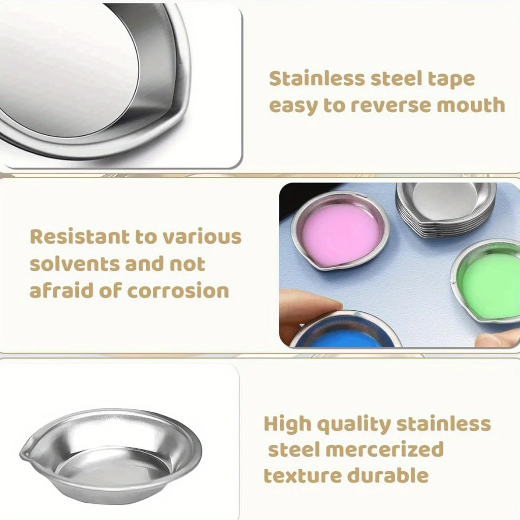 Stainless Steel Round Paint Palette Set | Metal Mixing Trays