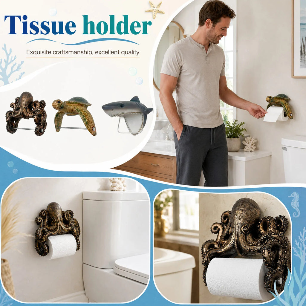 Sea Turtle Toilet Paper Holder Wall Mount Ocean Bathroom Decor