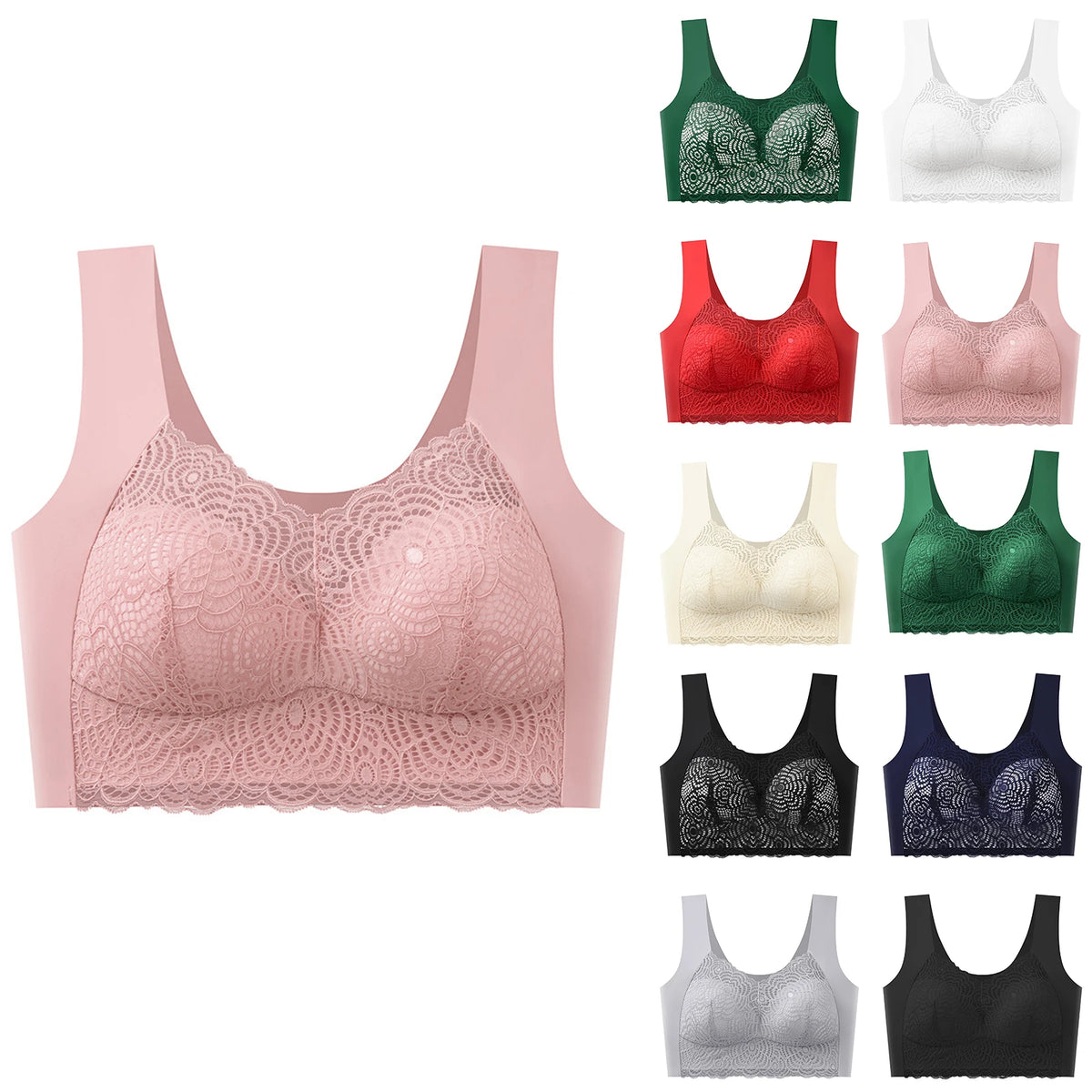 Women's Seamless Wireless Lace Bra – Wire-Free Half Cup Support