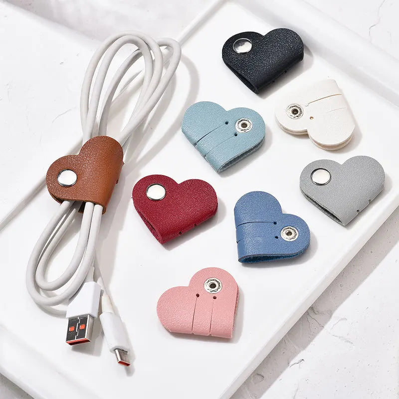 Heart-Shaped Leather Cable Winder & Headphone Cord Organizer