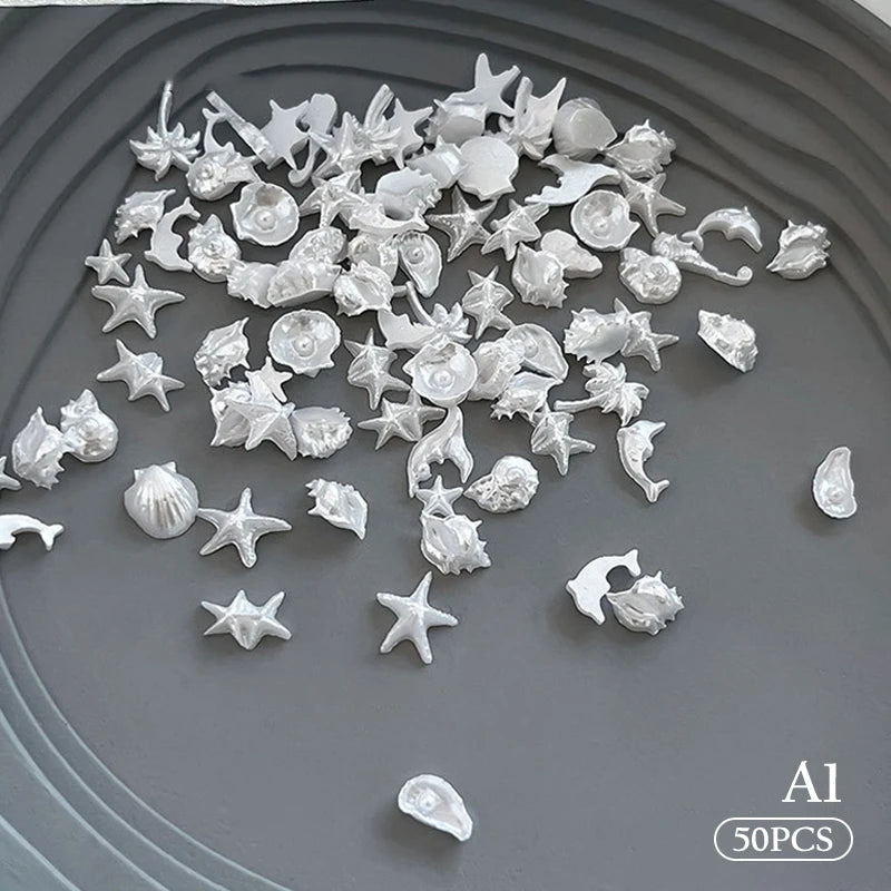 50Pcs Ocean Nail Art Charms – Pearl Shell Starfish Rhinestones