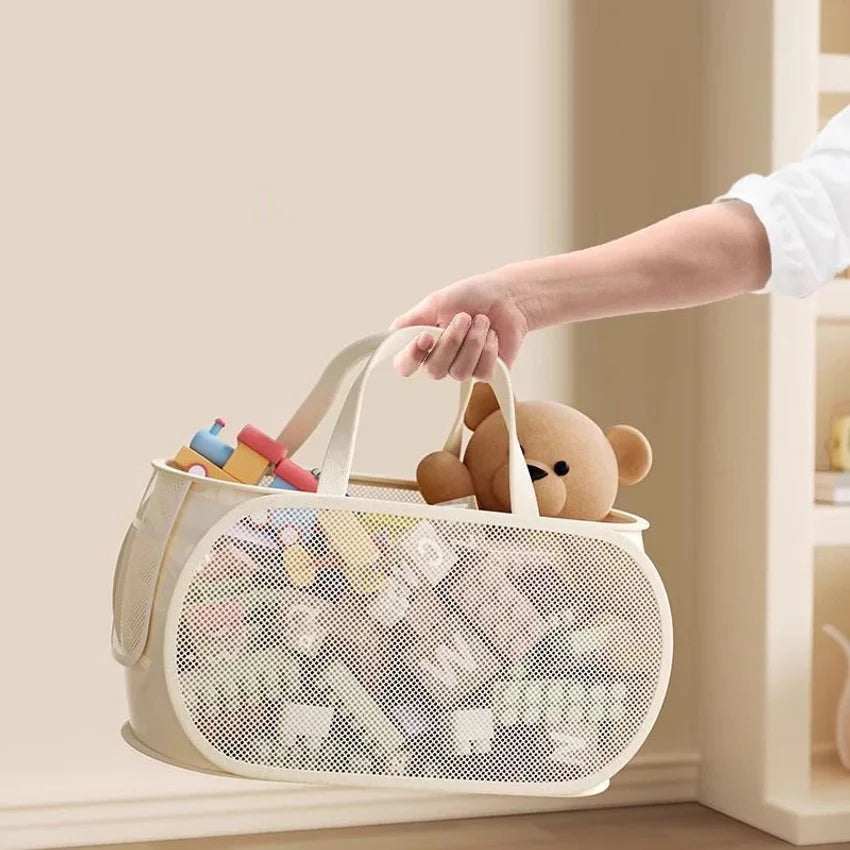 Large Foldable Kids Toy Storage Basket – Breathable Mesh Bin