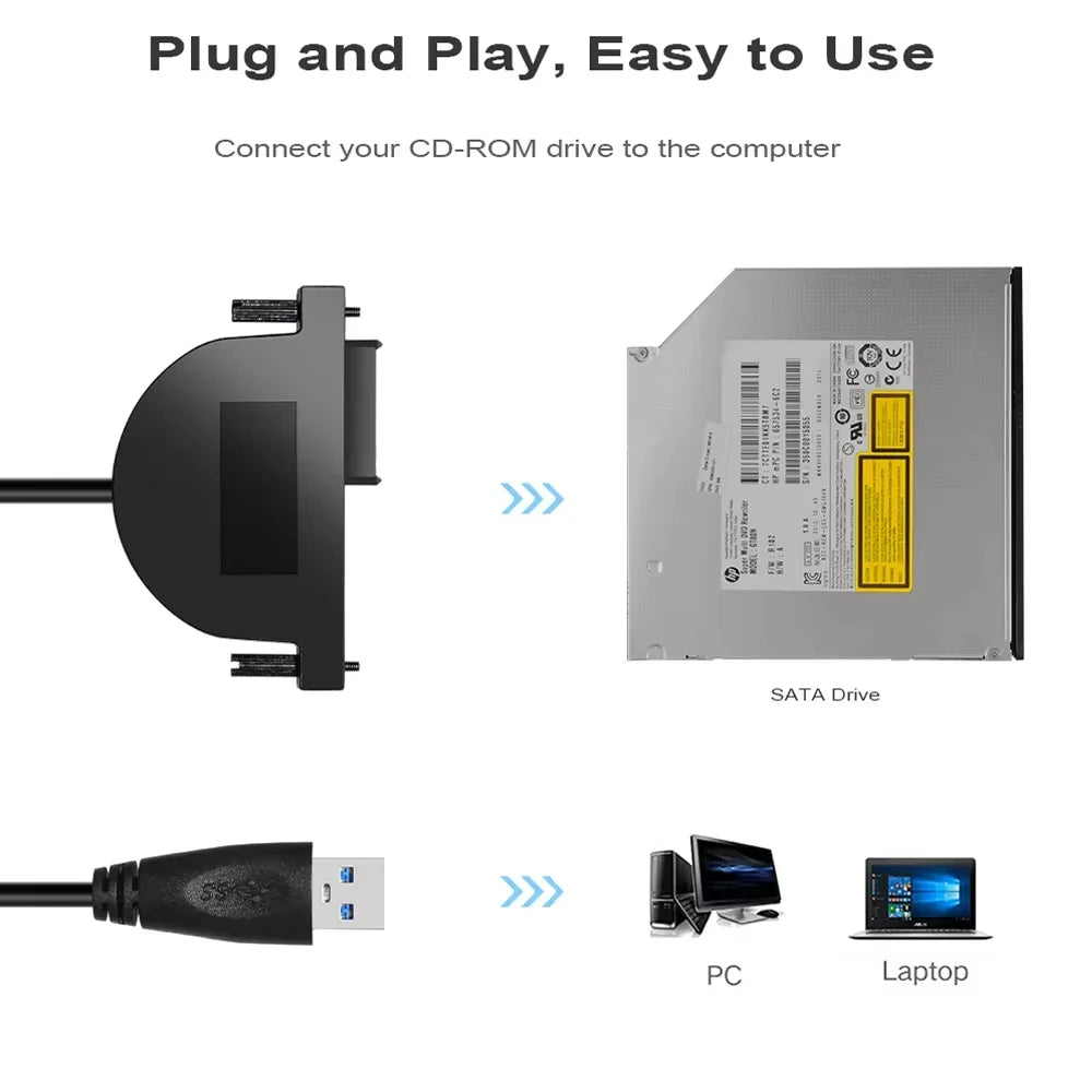 USB 2.0 SATA 13-Pin Optical Drive Adapter Cable for Laptop
