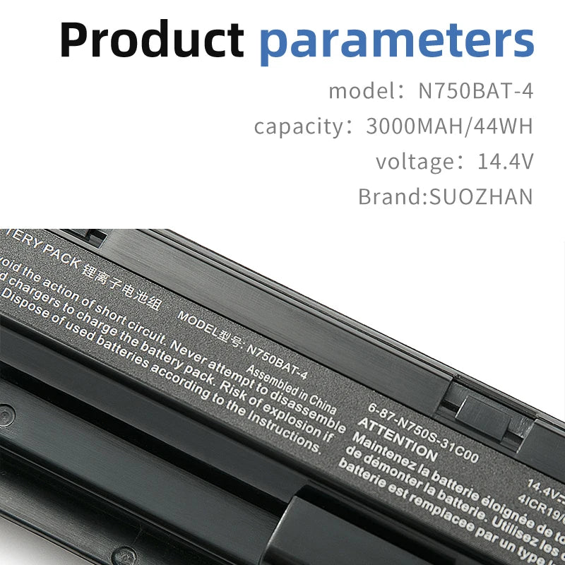 SUOZHAN N750BAT-4 Battery for Clevo N750BU N751BU N750S Series