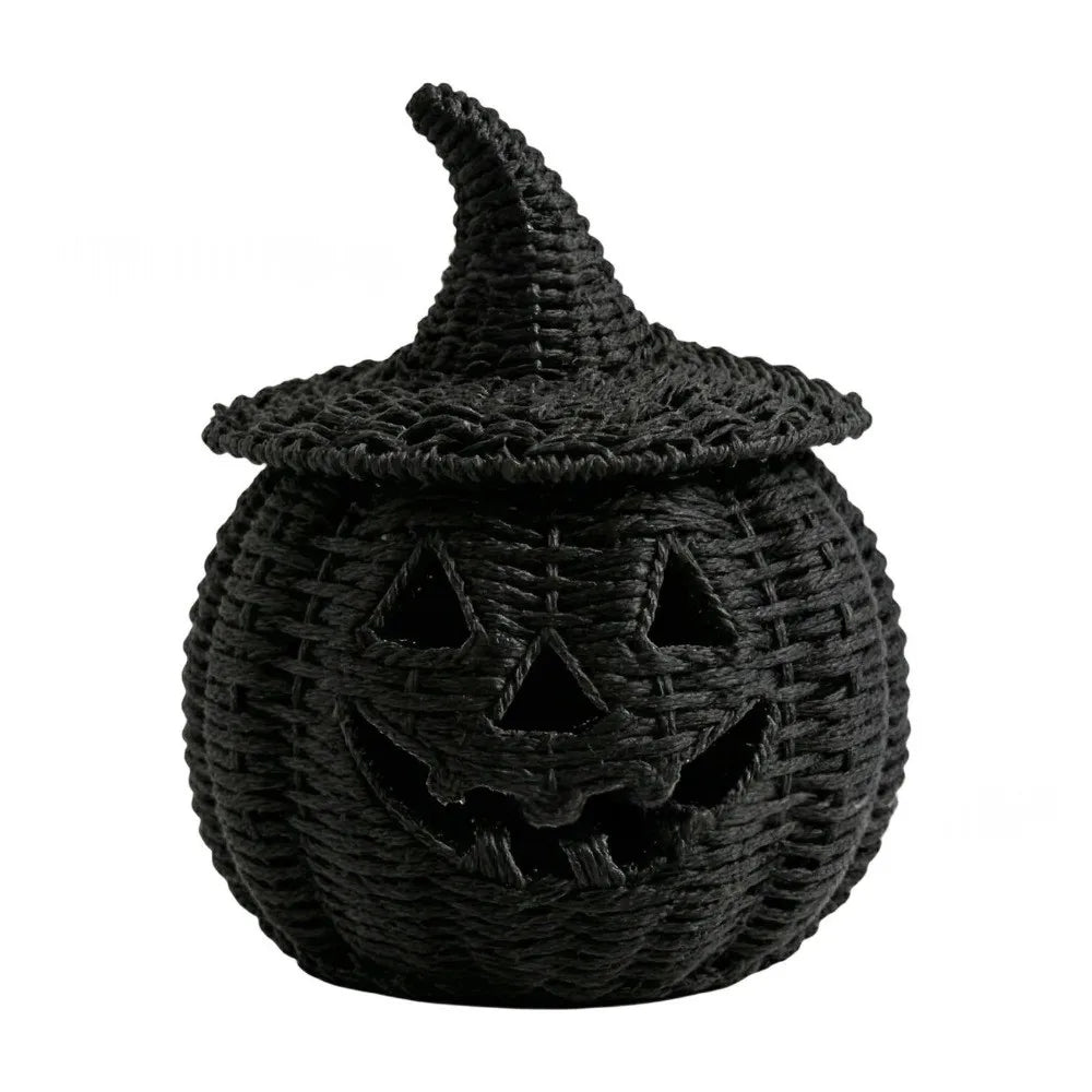 Halloween Woven Seagrass Pumpkin Basket | Witch Hat & LED
