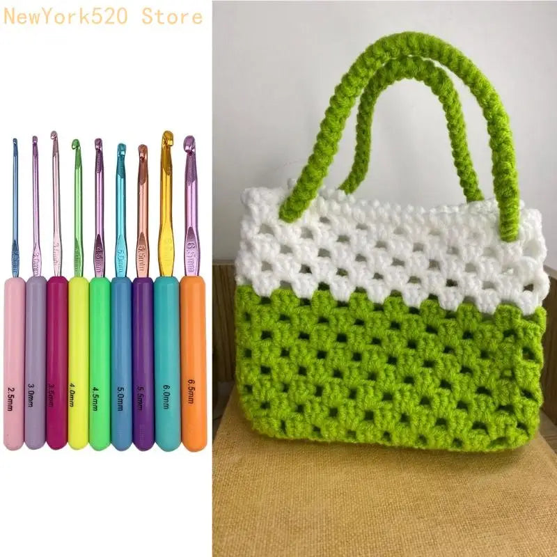 9-Piece Ergonomic Crochet Hook Set ABS Handle 2.5mm–6.5mm
