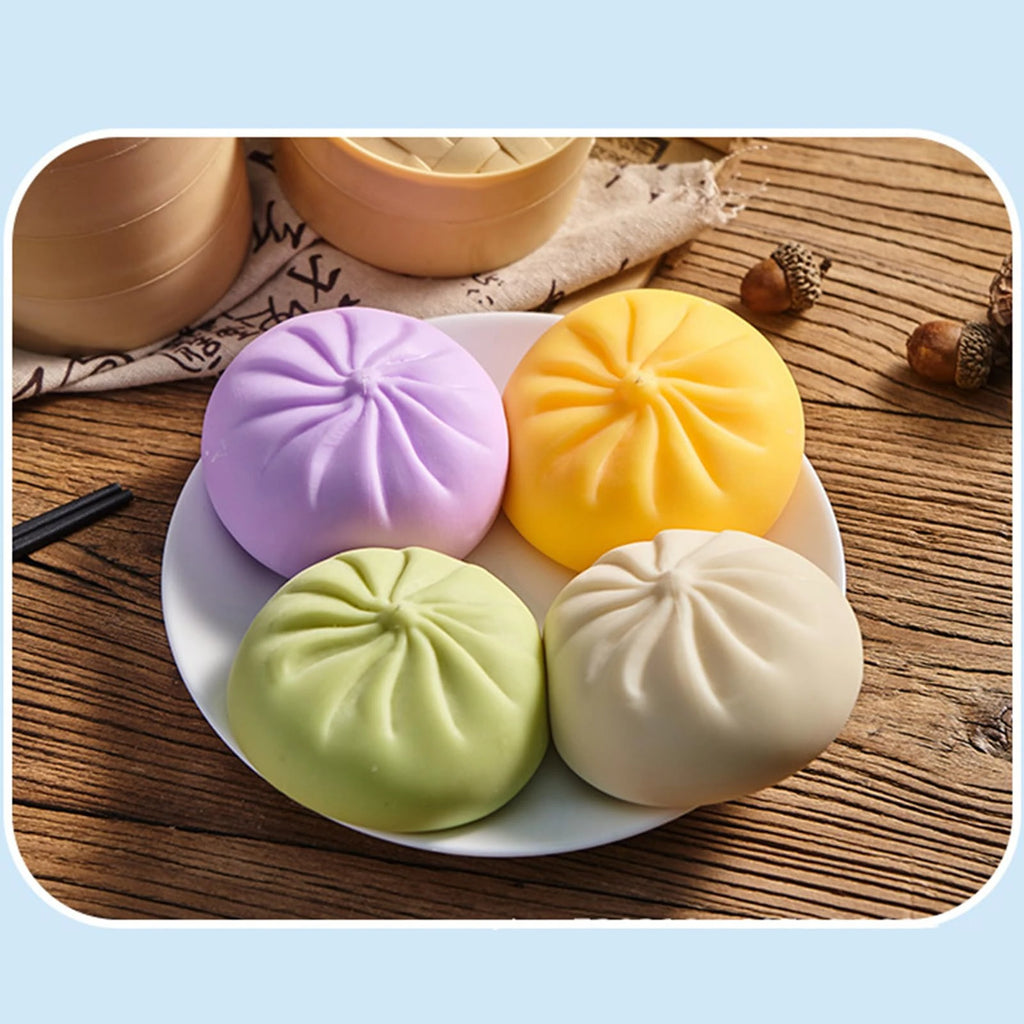 Dumpling Squishy Stress Ball Fidget Toy with Steamer Design